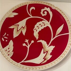 Fitz & Floyd Town & Country 1 Dessert Luncheon Plates Red w/ White Flowers 8.5"